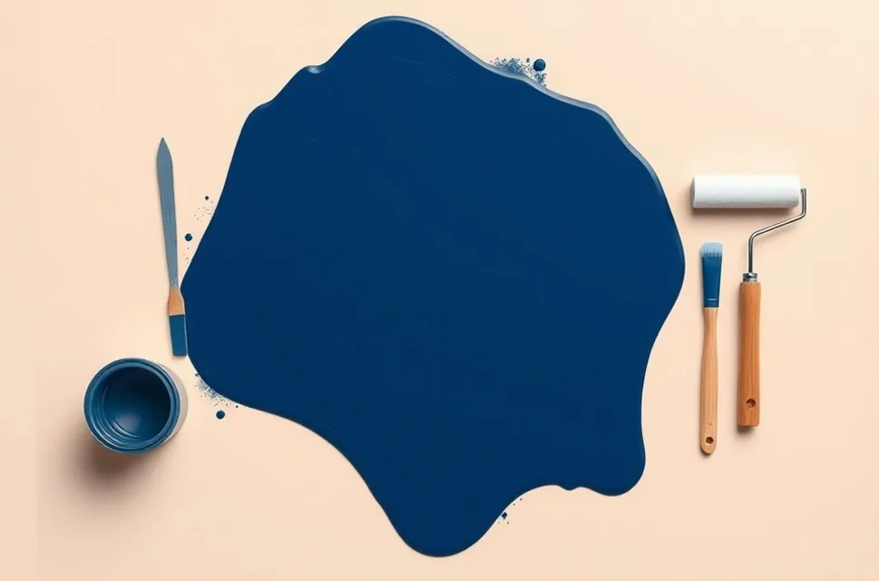 Outils de peinture disposés dans l'ordre des étapes du chantier