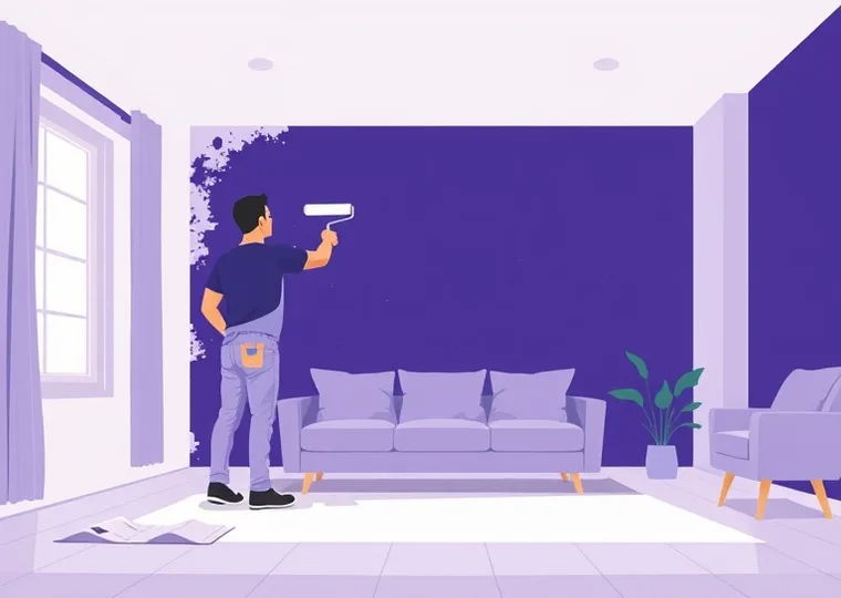 Peintre appliquant la peinture au rouleau sur un mur de salon